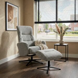 Draaifauteuil Beckum + hocker stof grijs