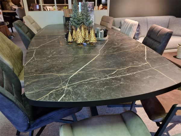 Eetkamertafel Deens Ovaal zwart marmer look 275cm