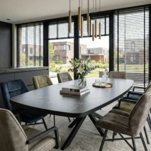 Eetkamertafel Deens Ovaal zwart marmer look 275cm