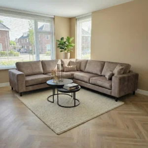Emmen hoekbank losse kussens velours taupe