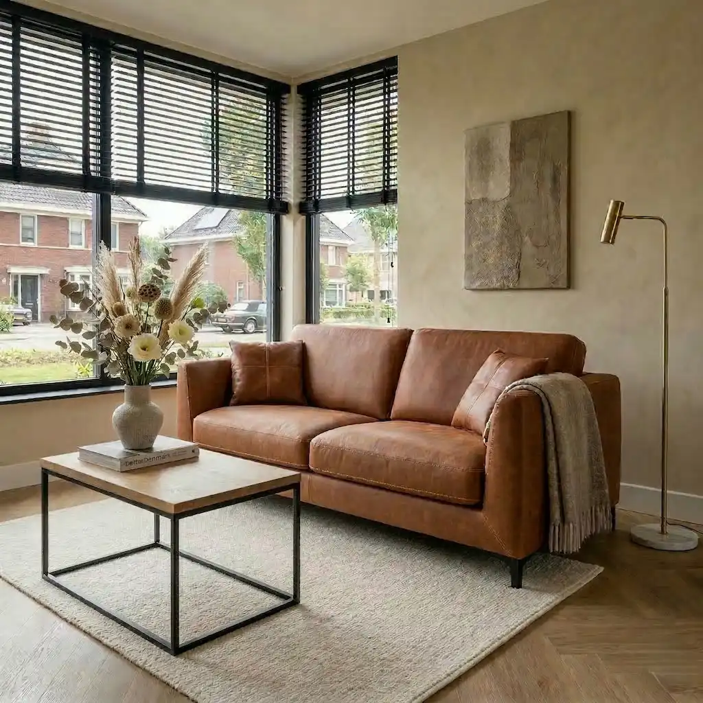 2,5-zitsbank Microleder Cognac