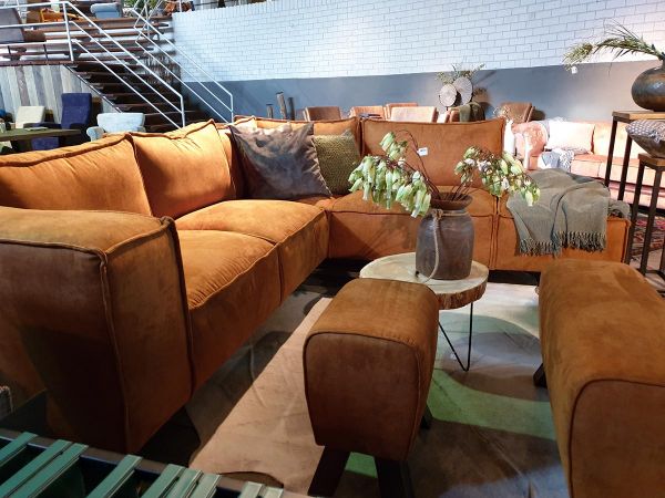 Hengelo hoekbank microvezel cognac