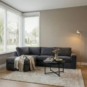 divan links + 2,5 zits ribstof antraciet