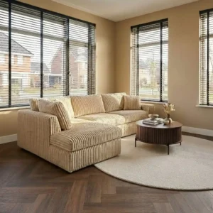 Divan links + 2,5-zits ribstof beige