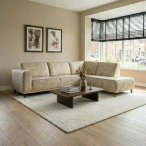 Ommen hoekbank microvezelstof beige 2,5-Ottomane
