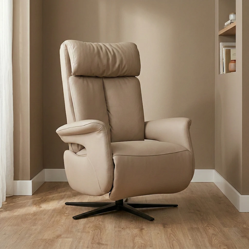 Relaxfauteuil Bemmel leder draaistoel met sta-op