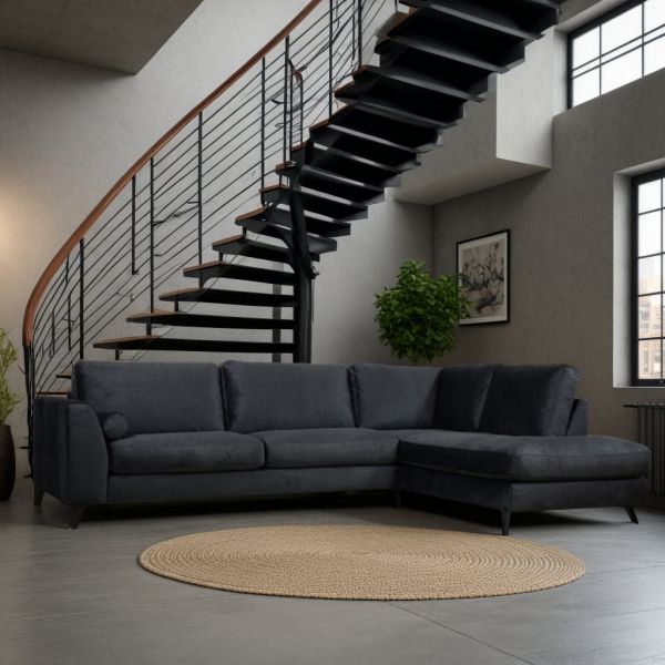 Rijssen hoekbank velours antraciet 3+Ottomane