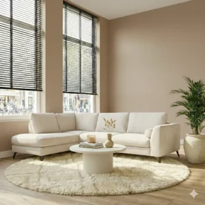 Rijssen hoekbank velours beige Ottomane+3