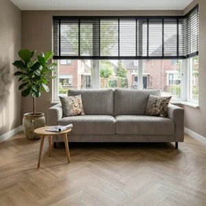 Vroomshoop rechte bank ribstof beige