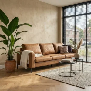 Zwolle 4-zitsbank 283cm Microleder Cognac