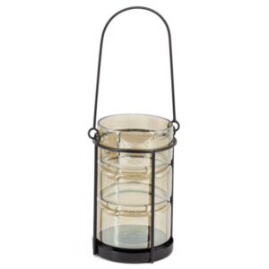 Windlicht rookglas met zwart metaal