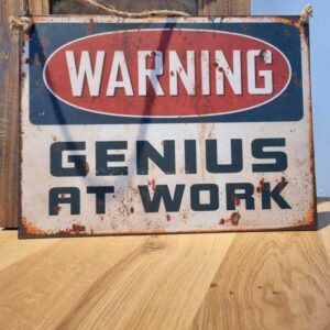 Metalen tekstbord Genius at work