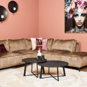 Ronde salontafel set Austin mangohout zwart