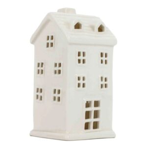 Huisje wit keramiek met LED smal 14cm