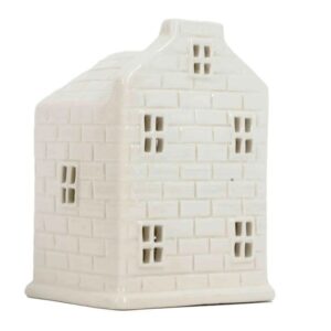 Huisje wit keramiek met LED 10,5cm