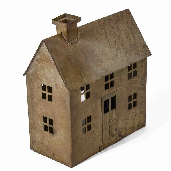 Metalen windlicht huisje peach 24cm hoog