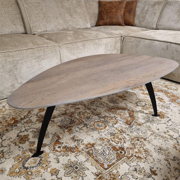 Salontafel eikenhout kiezel 120cm poot zwart