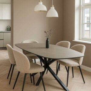 Eetkamertafel Deens Ovaal HPL taupe kleur