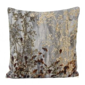 Kussen Velvet bloemen grijs 45x45