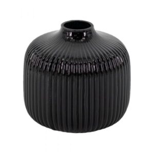 Glazen vaas zwart ribbel 10cm
