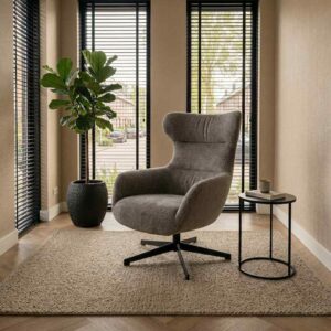 Draaifauteuil-Losser-met-hocker-stof-Movie-taupe