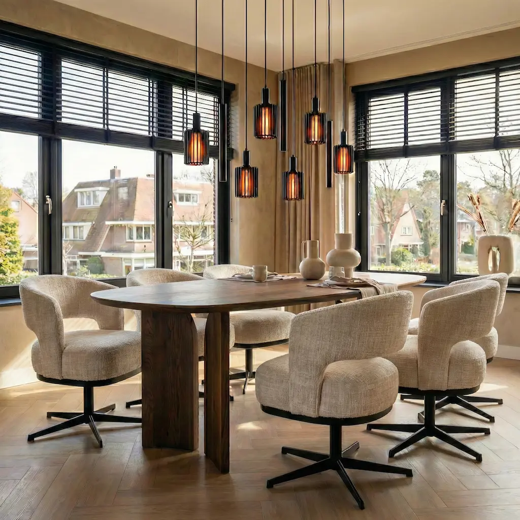 Tafel met brede stoelen Twente cremona beige