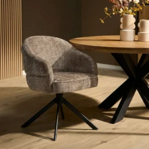 taupe eetkamerstoel, stoel clay, grijze stoel met warme ondertoon, industriële kuipstoel