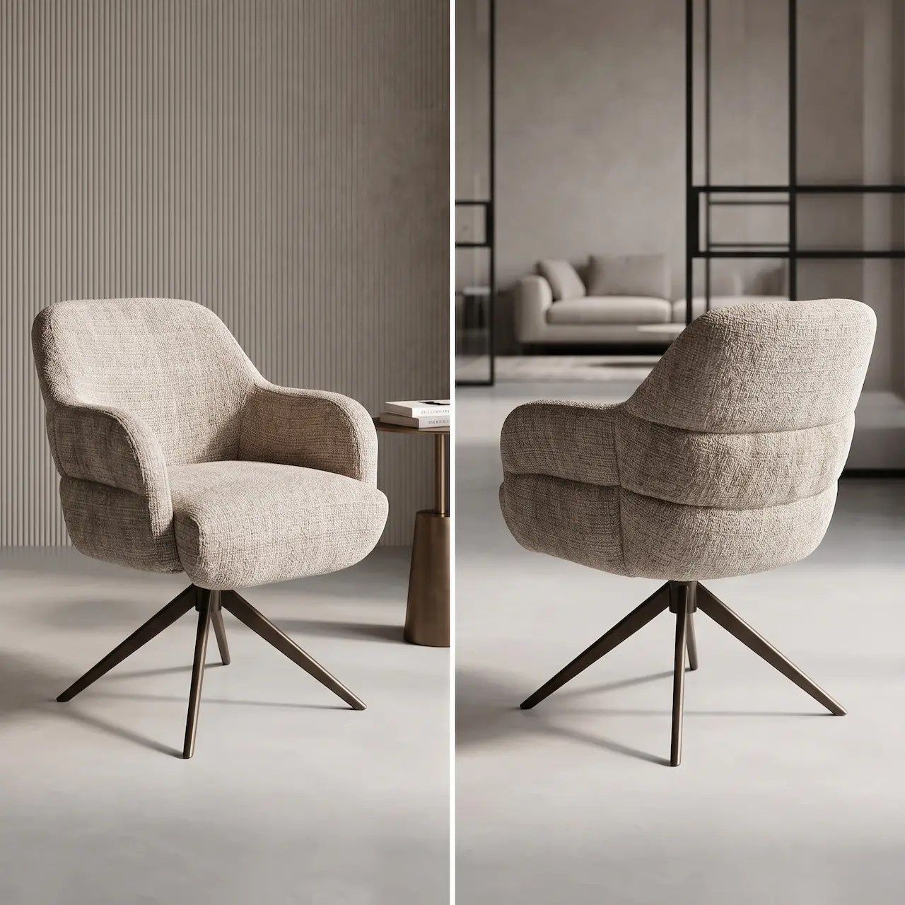 Draaibare armstoel Brabant in stof Cremona beige met bronzen sterpoot – Meubeldriveinn.