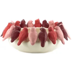 Aardewerk schaal beige met roze en paarse vogels op de rand - 37,5cm - Meubeldriveinn.nl