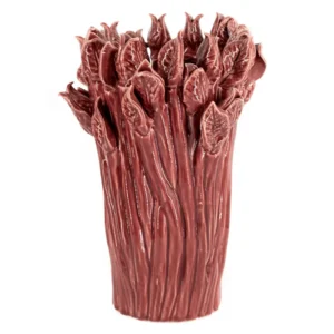 Bordeauxrode aardewerk vaas met bloemblad reliëf - 23cm hoog - Meubeldriveinn.nl