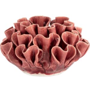 Bordeauxrode keramiek waxinelichthouder koraalvorm - 11cm diameter - Meubeldriveinn.nl