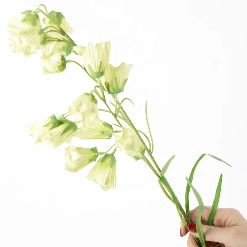 Realistische beige kunstbloem campanula 77cm zijden klokjesbloem tak - Meubeldriveinn.nl