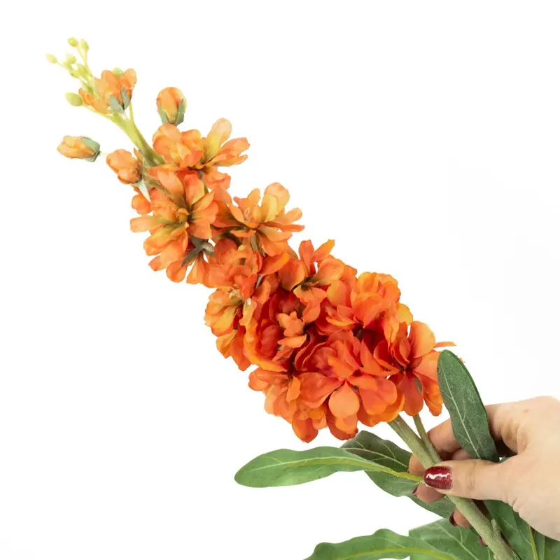 Realistische oranje kunstbloem Zeeuws knopje 81cm lange zijden Astrantia tak - Meubeldriveinn.nl