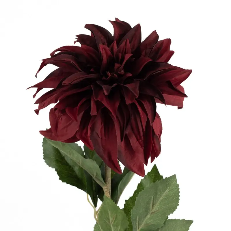 Realistische bordeauxrode kunstbloem dahlia 79cm lange zijden bloem met volle bloemkop - Meubeldriveinn.nl
