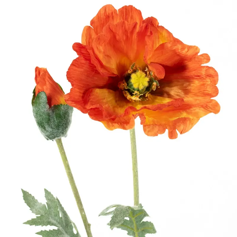 Realistische oranje kunstbloem klaproos 75cm lange zijden veldbloem tak - Meubeldriveinn.nl