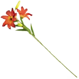 Realistische oranje kunstbloem lelie 75cm zijden tak met meerdere bloemen - Meubeldriveinn.nl
