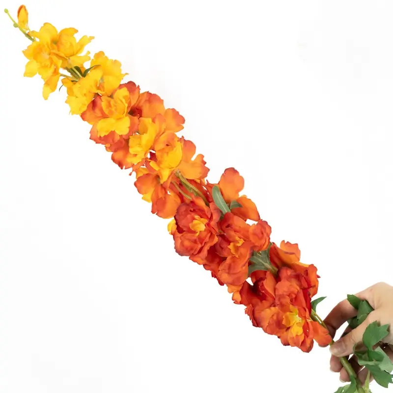 Lange oranje kunstbloem ridderspoor 105cm zijden Delphinium tak - Meubeldriveinn.nl