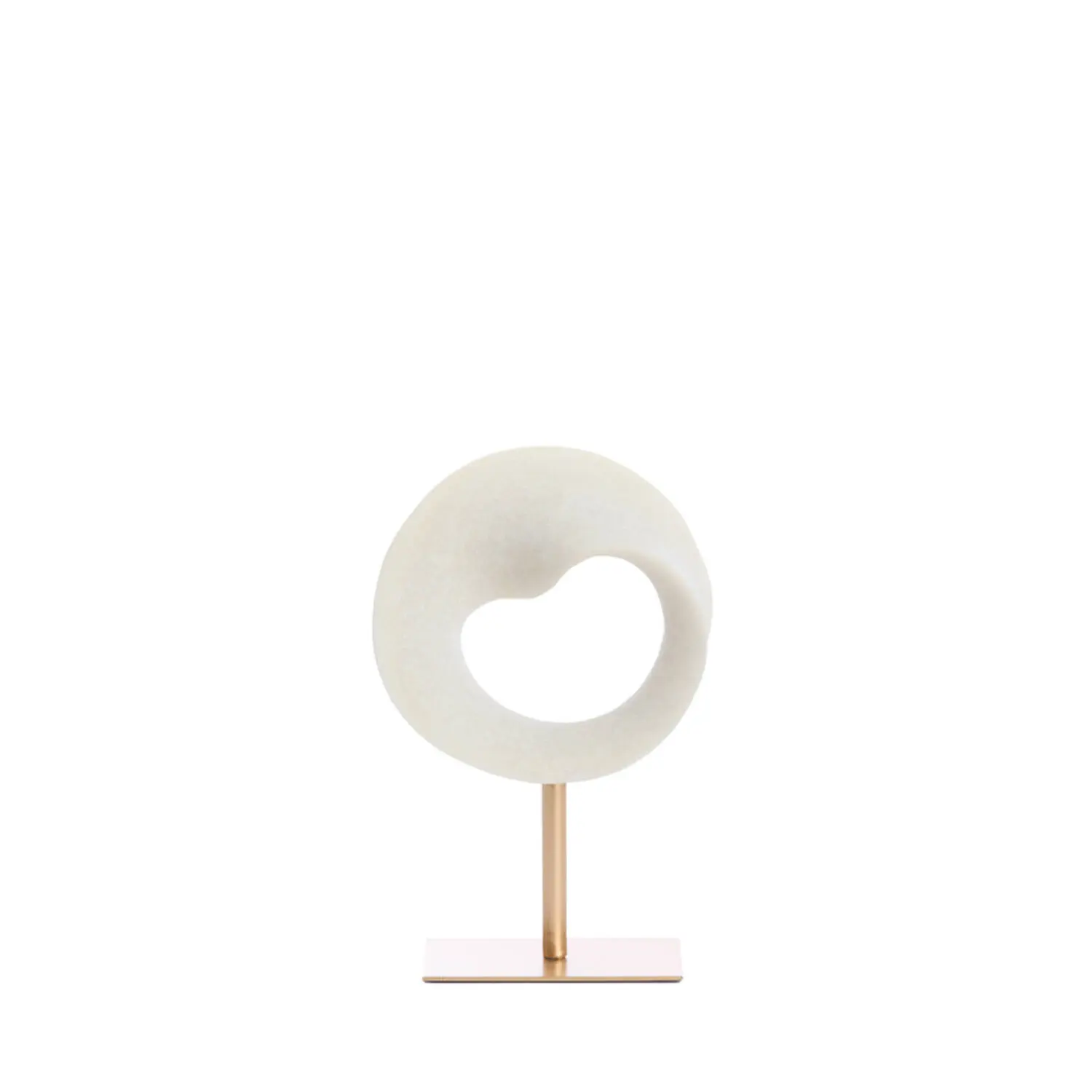 Abstract organisch gevormd ornament in crème wit op een slanke antiek bronzen metalen voet - model Tuzla.