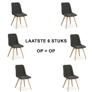 Eetkamerstoel Sorrento bekleed met zwarte velours stof Miami Black en metalen poten met vergrijsde eikenprint