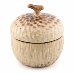 Groot aardewerk opbergdoosje pompoen Large 11,3x11,3x12,8 cm in beige en warm karamelbruin