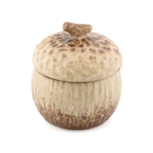 Aardewerk opbergdoosje pompoen Small 8x8x9,2 cm in beige en warmbruin glazuur