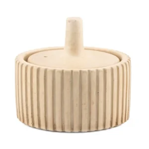 Aardewerk opbergpotje Zilt Beige Small 11x11x10 cm met geribbelde rand en deksel