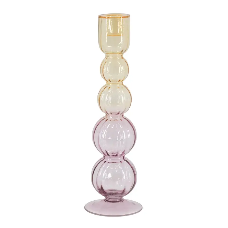 Glazen kaarsenstandaard bolletjes 10x10x30 cm two-toned ambergeel en lila paars