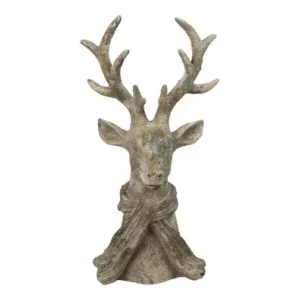 Decoratief keramieken hert met sjaal small 22 cm hoog met rustieke verweerde textuur