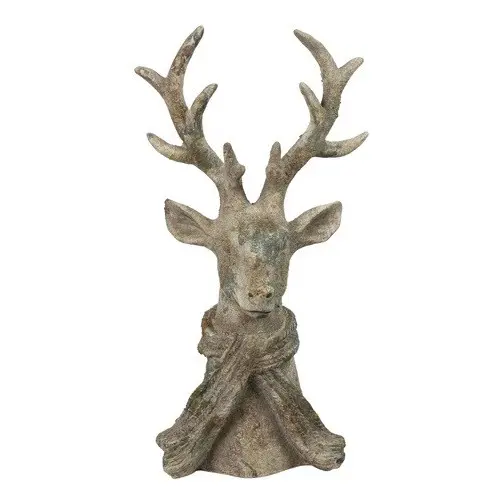Decoratief keramieken hert met sjaal small 22 cm hoog met rustieke verweerde textuur