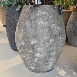 Keramiek bloempot Rustical XL plat ovaal 20x40x52 cm grijsgroen met verweerde textuur