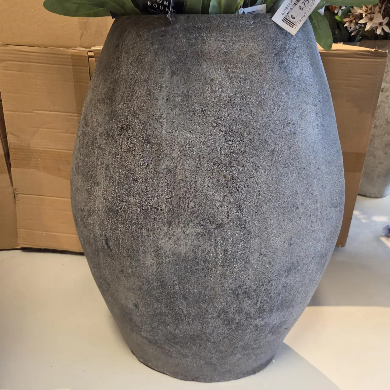 Keramiek bloempot Rustical XL plat ovaal 20x40x52 cm donkergrijs met verweerde textuur