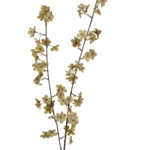 Kunstbloem bloesem tak 112 cm donkergroen met olijfgroene bloempjes en rood hart