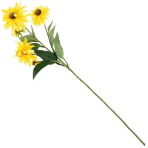 Vertakte gele kunstbloem chrysant 73 cm met meerdere bloemknoppen en groen blad