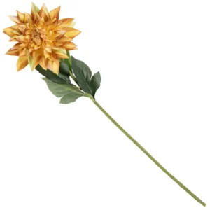 Kunstbloem Chrysant 80 cm in warme oranje gele kleur met groen blad